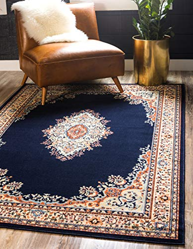 Unique Loom Reza Collection Traditional Persian Style Area Rug, 9 x 12 ft, Navy Blue/Ivory