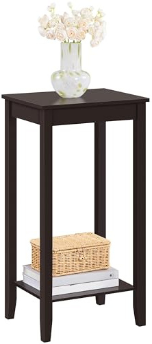 Topeakmart Tall Narrow Side Table, 2-Tier Espresso Nightstand with Storage