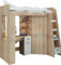 Hochbett mit Schreibtisch, Schrank und Regalen - Platzsparendes Jugendbett - Komplettes Möbelset (120x204 cm) - Kinderbett 80x200 cm mit Stauraum - Treppe Rechten Seite (Eiche Sonoma/Weiß)