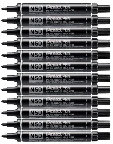 Pentel Pen N50 Marcatore Permanente Punta Conica Nero 12 Pezzi