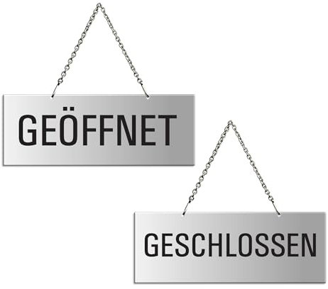 Wendeschild Geöffnet/Geschlossen Hängeschild aus Aluminium matt-silber 175x65 mm Nr.31203-E
