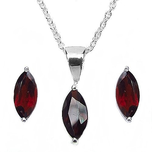 Schmuck-Schmidt-Marquise-Granat-Schmuck-SET 4-teilig Sterling Silber Rhodiniert-2,57 Karat