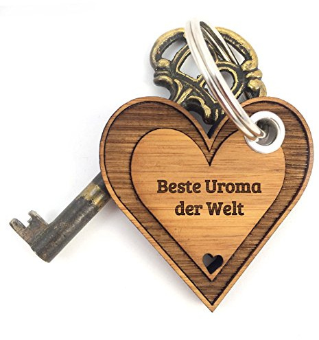 Mr. & Mrs. Panda Schlüsselanhänger Uroma - Geschenk, verliebt, Geschenkidee, Geburtstag, Omi, Herzchen, Schlüsselanhänger aus Holz, Liebe,