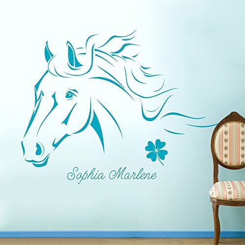 Wandtattoo Wandaufkleber Wandsticker Wanddeko Aufkleber Sticker Pferd Pferde Wanddeko Pferd Klee M343B ausgewählte Farbe: *weiß* ausgewählte Größe: *L*