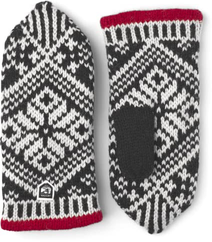 Hestra Damen-Woll-Fäustlinge: Nordic Knit Winterhandschuhe, Schwarz/gebrochenes Weiß, Größe 6