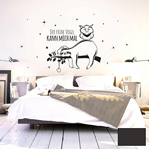 ilka parey wandtattoo-welt® Wandtattoo Wandaufkleber Wandbild Faultier Eule Der frühe Vogel kann mich mal M2045 - ausgewählte Farbe: *dunkelgrau* - ausgewählte Größe: *XL - 100cm breit x 54cm hoch*