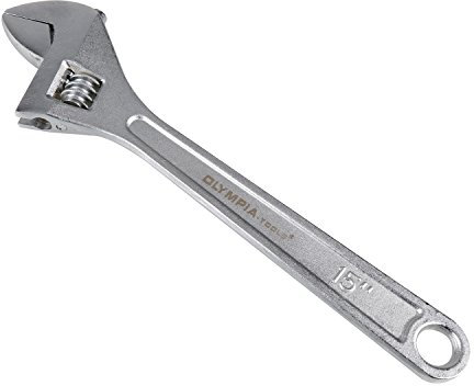 Olympia Tools 38 cm verstellbarer Schraubenschlüssel, robuster, geschmiedeter Stahl, verchromt, präzisionsgefertigte Backen, rostbeständig