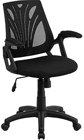 Flash Furniture Sam Mid-Back Designer Black Mesh Swivel Task Office Chair with Open Arms