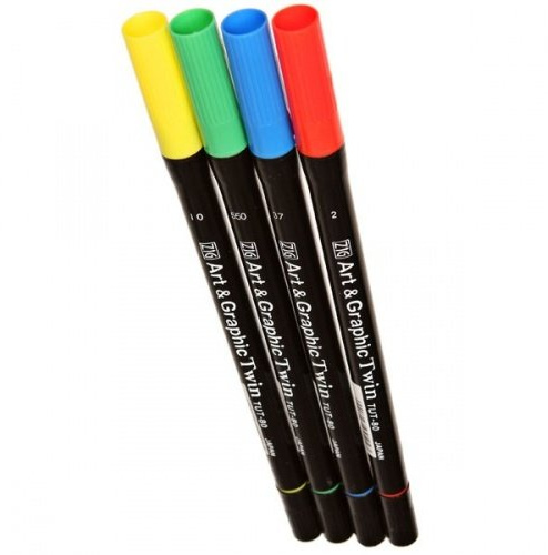 Zig TUT804VCO Art & Graphic Twin Core Marker Set - 0.8mm, Set of 4, Fine Tip