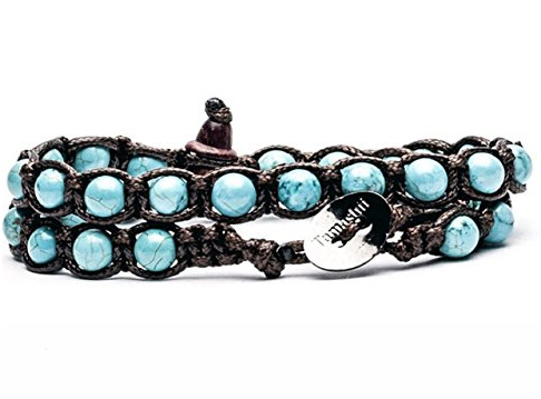 Tamashii bracciale TURCHESE pasta lungo due giri benedetto monaci buddisti budda tibet