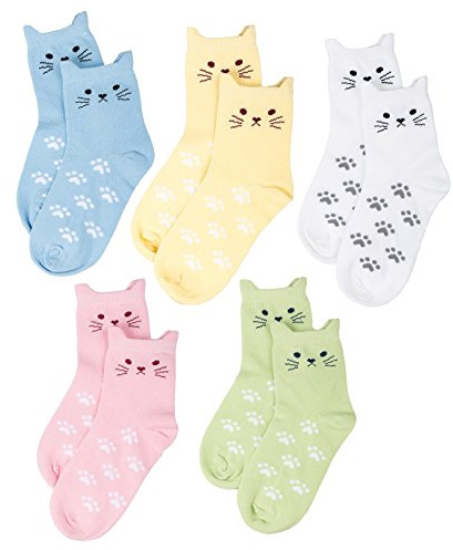Maiwa Cotton Novelty Cats Seamless Girls Kids Socks 5 Pack