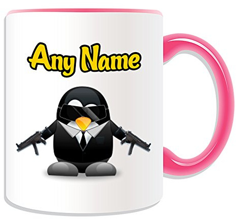 Personalisiertes Geschenk – Bond 007 Tasse (Pinguin-Filmfiguren-Designthema, Farboptionen) – jeder Name/Nachricht auf Ihrem einzigartigen – Kostüm Film Superheldenheld Agent MI6 Secret Intelligence