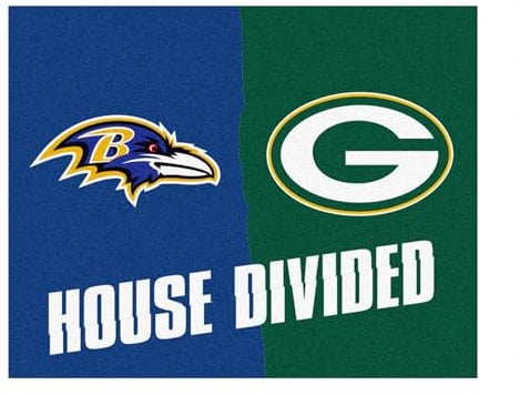 FANMATS NFL House Divided – Ravens/Packers Teppich, 86,4 x 114,3 cm, klein, Schwarz