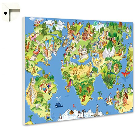 Magnettafel Pinnwand Memoboard mit Motiv Kinder Weltkarte Größe 60 x 40 cm