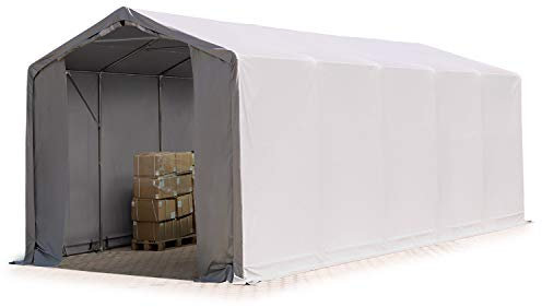 TOOLPORT Zelthalle 4x10 m / 3m Seitenhöhe Garage Industriezelt Lagerhalle PVC Plane 850 N wasserdicht grau
