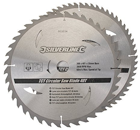 Silverline Tools 803634 - Discos de TCT para sierra circular 40 y 60 dientes, 2 pzas (300 x 30 - anillos de 25, 20 y 16 mm)
