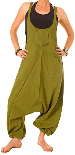 Vishes - Alternative Bekleidung - Legere Damen Latzhose Haremshose Sommerhose Overall Baumwolle olivgrün 38-40