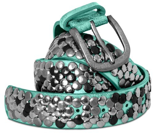 Caspar GU266 Unisex Vintage Gürtel/Nietengürtel mit vielen Nieten, Gürtelgröße:100, Farbe:mint metallic