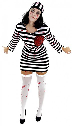 Foxxeo Zombie Sträfling Kostüm für Damen - Größe XS-M - Streflings Gefangene Halloween Kleid Horror Party Fasching Karneval Größe XS
