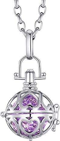 Morella Damen Schutzengel Halskette Edelstahl 70 cm mit Anhänger Liebesherzen und Klangkugel Flieder Ø 16 mm in Schmuckbeutel