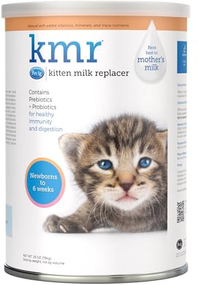 PetAg KMR Kitten Milk Replacer Powder - 28 oz - Powdered Kitten Formula with Prebiotics, Probiotics & Vitamins for Kittens Newborn to Six Weeks Old- Easy to Digest