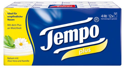 Tempo Taschentücher Plus 12x9 Tücher, 4er Pack (48 Päckchen)
