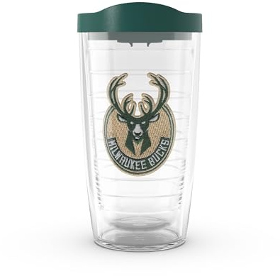 Tervis NBA Milwaukee Bucks Primary Logo Tumbler with Emblem and Hunter Green Lid 16oz, Clear