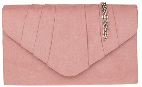 Girly Handbags Womens Faux Suede Clutch Bag Pleated Design Evening Party (Blush)