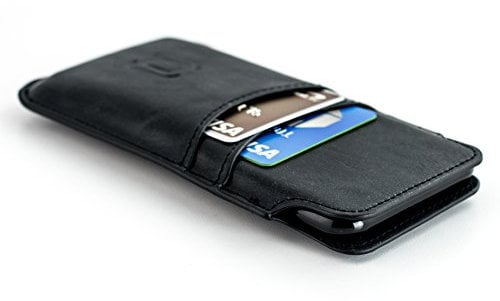 Dockem Provincial Wallet Sleeve for iPhone 11-15 Pro Max, 14-16 Plus, XS Max, 6-8 Plus (6.5/6.7 inch) – Vintage Vegan Leather Pouch Cover with 2 Card Holder Slots [Black]