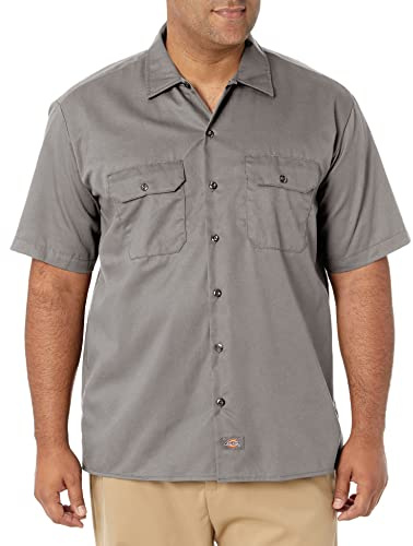 Dickies Men's Work Regular Fit Short Sleeve Casual Shirt, Silver (Silver Grey), Small