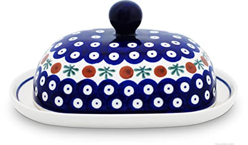 Bunzlauer Keramik Butterdose Butterglocke Butterbehälter oval für 250g (1 Stück Butter) 20x15x10 cm verschiedene Muster (Dekor 41, 250 g)