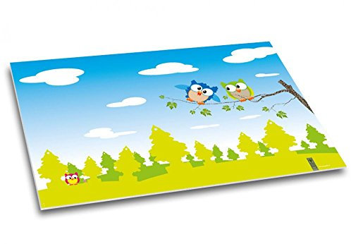 Eulenliebe - Schreibtischunterlage Eulen blau grün Comic Kinder Mädchen Jungen Grundschule Papier Schreibunterlage Malunterlage DIN A2 40 Blatt