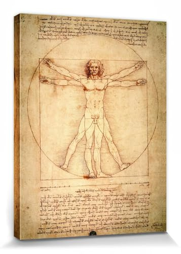 1art1 Leonardo Da Vinci Poster Vitruvianischer Mensch, Circa 1490 Bilder Leinwand-Bild Auf Keilrahmen | XXL-Wandbild Poster Kunstdruck Als Leinwandbild 80x60 cm