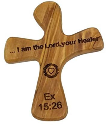 Gebetskreuz aus Olivenholz: Handgehaltenes Kreuz, das perfekt in Ihre Hand passt (Ich bin der Herr, dein Heiler)