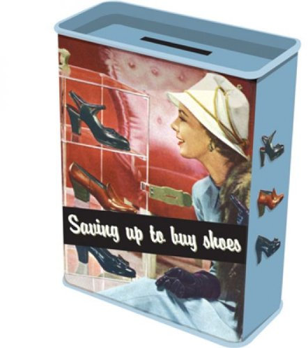 Stylische Retro Blech-Spardose Saving UP to Buy Shoes