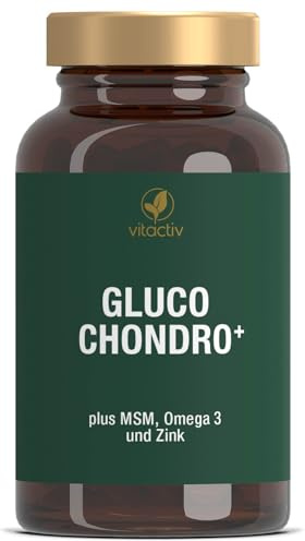 VITACTIV Gluco Chondro Plus mit 1000 mg Glucosamin, 90 Tabletten | Hochdosiert, 5 Inhaltsstoffe in einer Tablette, 880 mg Chondroitin und 750 mg MSM je Tagesportion, dazu Omega-3-Leinöl