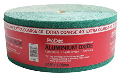 ProDec Rouleau de 50 m de papier abrasif verte, oxyde d’aluminium, grain 40 extra grossier pour poncer bois, peinture, joints, métal et plus, papier abrasif compatible avec les ponceuses électriques