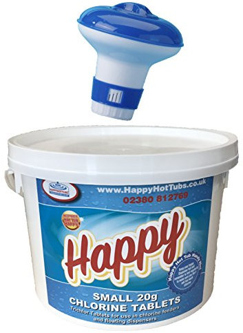 Happy Hot Tubs 2kg Chlorine Tablets 20g Tub + Free Dispenser
