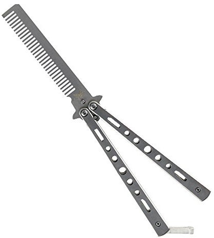 JJ PRIME Butterfly Flick Balisong Dull End Stainless Steel Practice Training Sport Hiking Outdoor Indoor with Safety Latch (Comb Silver)