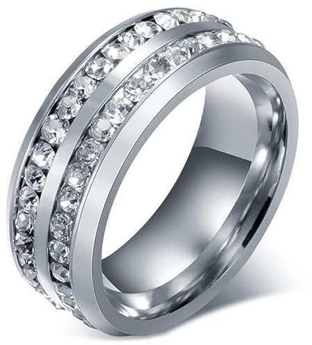 BOBIJOO JEWELRY - Alliance Ring Ring Strass Edelstahl Silber Zirkon Hochzeit Fiançaille Paar - 21,6 (12 US), Edelstahl 316