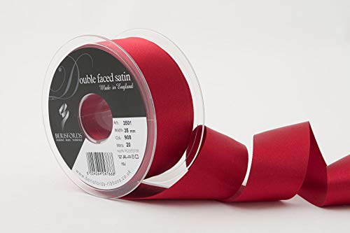 Berisfords Double FACE Poly Satin Ribbon, Scarletberry, 35 mm