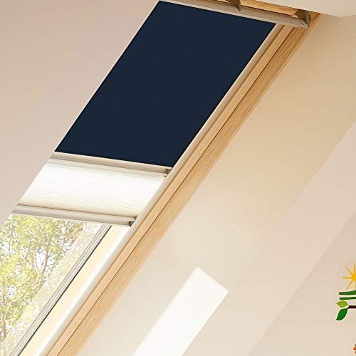Vorteilsset Verdunkelungsrollo & Faltstore DFD P06 1100S / Bedienart : Manuell / Farbe : Uni Dunkelblau/Weiß / Fenstergröße : P06 / Fenstertypen : GGU, GPU, GHU, GTU, GXU, GGL, GPL, GHL, GTL, GXL