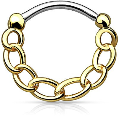 Piercingfaktor Universal Piercing Septum auch für Tragus Helix Ohr Nase Lippe Brust Intim - Schild Clicker Ring Kette Style Gold
