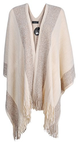 ZLYC Damen Weiche Schlichte Poncho Capes Retro Cardigans Pullover, Einheitsgröße, Beige