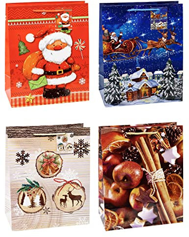 TSI Geschenktüten WEIHNACHTEN SERIE 7, 12er Packung, Größe: Groß (HxBxT 32 x 26 x 13,5 cm), Art. Nr. 84317