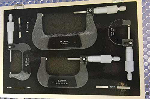 Good Quality 4 Pc External Adjustable Metric Micrometer Carbide Anvils Tool Set 0-100Mm in Wood Case