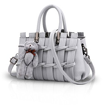 Neue Mädchen/Frauen süße Mode-Handtasche Messenger Bag Umhängetasche Schulter-Geldbeutel Tote Hellgrau Nicole & Doris