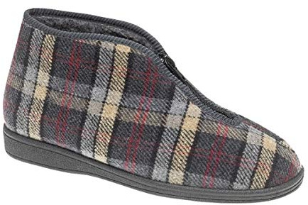 Sleepers Mens Jed II Thermal Zip Bootee Slippers with Warm Fleecy Lining and Outdoor Sole Grey (Narrow Fit)