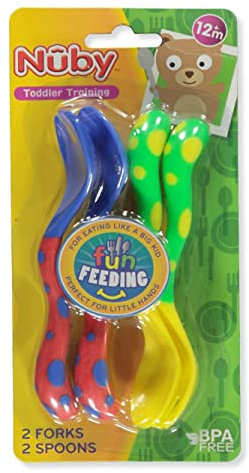 Nuby Fun Feeding Spoons & Forks 2-Pack - yellow/green, one size