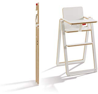 SUPAflat klappbarer, stabiler Kinder-Hochstuhl aus Holz mit Tisch, Sitzgelegenheit für Kleinkinder am Ess-Tisch, Kinder-Stuhl aus nachhaltigem Buchenholz, modernes Möbelstück in Weiß